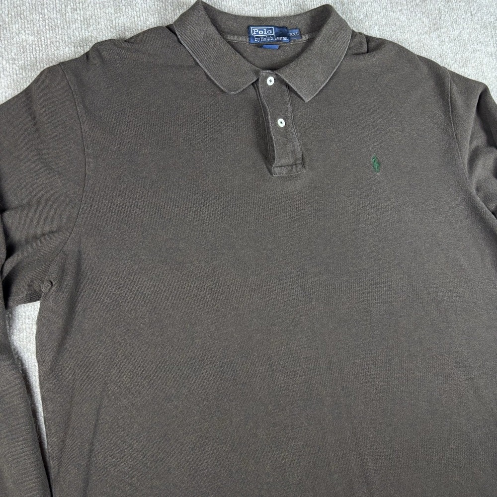 Polo Ralph Lauren Mens XXL Brown Long Sleeve Polo Shirt Green Pony Cotton - Picture 2 of 7